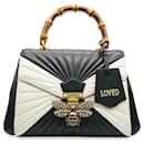 Gucci Black White Calfskin Queen Margaret Bamboo Top Handle Bag