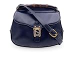 Vintage Navy Blue Leder Bamboo Klappenschultertasche - Gucci