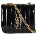 Saint Laurent Black Patent Calfskin Matelasse Monogram Small Vicky Chain Bag