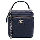 Chanel Blue CC Quilted Caviar Top Handle Vanity Case with Chain