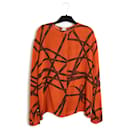 Hermès Bolducs Top FR42 Orange Silk Crepe iconic Bolduc Blouse US12