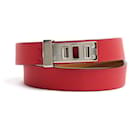 Bracciale Hermès Mini Dog Double Tour T2 Pelle Rossa Argento HDW Bracciale nuovo