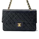 Bolso de hombro de piel de cordero negro Chanel con cadena