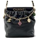 Sac à épaule en cuir d'agneau noir Chanel avec chaîne