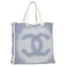 CHANEL Sac Tote Toile Cuir Bleu Blanc CC Auth bs16161 - Chanel