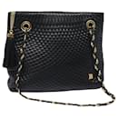 BALLY Quilted Chain Shoulder Bag Leather Black Auth kk278 - Bally