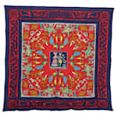 Foulard HERMES Carré 90 ""AMÉRIQUE ANCIENNE"" Soie Rouge Auth am6558 - Hermès