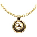 Gold Chanel Gold Plated CC Round Pendant Necklace