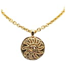 Gold Chanel Gold Plated CC Sun Medallion Pendant Necklace