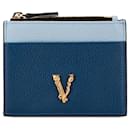 Blue Versace Virtus Logo Card Holder