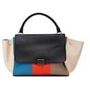 Black Celine Medium Wool and Calfskin Colorblock Trapeze Satchel - Céline