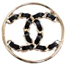 Gold Chanel Gold Plated Leather Woven CC Brooch