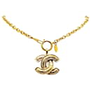 Gold Chanel Gold Plated CC Quilted Pendant Necklace