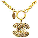 Gold Chanel Gold Plated CC Quilted Pendant Necklace