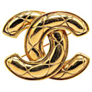 Gold Chanel Gold Plated CC Quilted Brooch