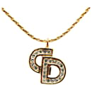 Gold Dior Gold Plated CD Logo Rhinestone Necklace