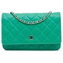 Green Chanel Classic Lambskin Wallet on Chain Crossbody Bag