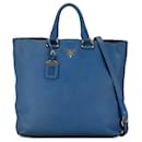 Blue Prada Vitello Daino Satchel