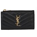 Saint Laurent Cassandre Matelassé Fragments Card Case In Lambskin Black