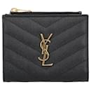 Saint Laurent Cassandre Matelassé Bi-Fold Wallet In Grain De Poudre Leather Black