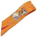 Hermès Orange Space Derby Twilly Silk Scarf