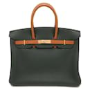 Sac à main Hermes Birkin 35 en Vert Foncé et Or - Hermès