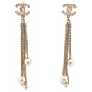 NINE CHANEL DANGLE EARRINGS CC LOGO STRASS CHAIN NEW EARRINGS - Chanel