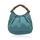 Bolso hobo de cuero turquesa con asa de bambú y tachuelas - Gucci