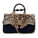 Black Leather Leopard Print Calf Hair Bamboo Top Handle Bag - Gucci