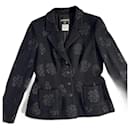 Schwarze Fantasie Metallische Kamellia Jacke Kreuzfahrtkollektion CHANEL 2003 - Chanel