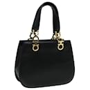 Bolso de mano de cuero negro Gancini de Salvatore Ferragamo Auth 84215