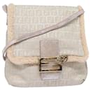 FENDI Zucchino Canvas Shoulder Bag Beige Pink Silver Auth 82744 - Fendi