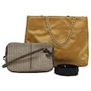 PRADA Celine Balenciaga C Bolsa Corrente Macadam Seda Lona Couro 3Set Auth hk1475 - Prada