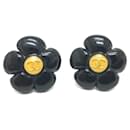 Chanel 96P Coco Mark Flower Black Clip Earrings