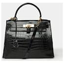 HERMES Kelly 28 Bag in Black Crocodile - 101997 - Hermès