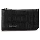 Black Saint Laurent Embossed Leather Coin Case