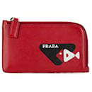 Red Prada Saffiano Fish Sketch Zipped Card Holder