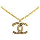 Gold Chanel Gold Plated CC Logo Pendant Necklace