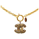 Gold Chanel Gold Plated CC Quilted Pendant Necklace