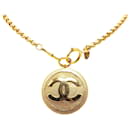 Gold Chanel Gold Plated CC Round Pendant Necklace