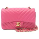 Pink Chanel Mini Rectangular Classic Chevron Lambskin Single Flap Crossbody Bag