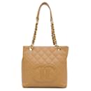 Chanel Caviar Petite Shopping Tote Schultertasche in Tan