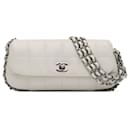 White Chanel Choco Bar Lambskin 3 Chain Single Flap Shoulder Bag