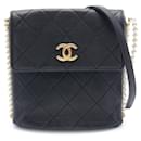 Borsa hobo in pelle di vitello trapuntata nera Chanel Small About Pearls