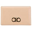 Beige Ferragamo Gancini Leather Card Holder - Salvatore Ferragamo