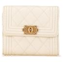 White Chanel Caviar Boy Flap Trifold Wallet