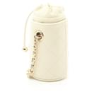 White Chanel Micro Quilted Lambskin Drawstring Bucket Bag