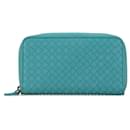 Blue Bottega Veneta Intrecciato Zip Around Long Wallet