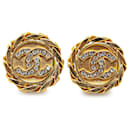 Gold Chanel Gold Plated Rhinestone CC Clip On Earrings