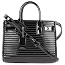 SAINT LAURENT Ribbed Patent Calfskin Nano Sac De Jour Handbag in Black - Saint Laurent